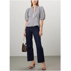 Club Monaco Women's White Balloon Sleeve Stunning Embroidered Top Size 14